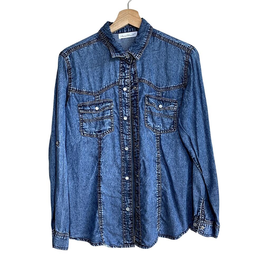 kerenhart 100% cotton button front blue jean jacket women's size medium‎ pockets